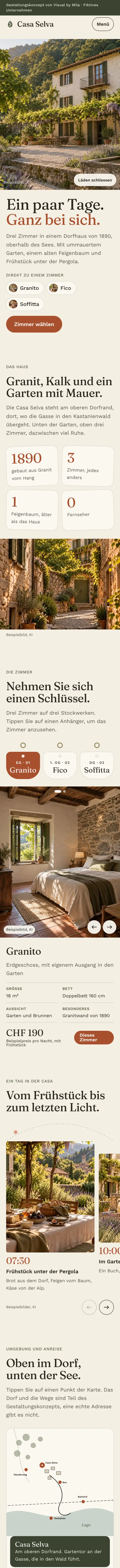 Beispielseite Casa Selva Gästehaus auf dem Handy, von oben nach unten