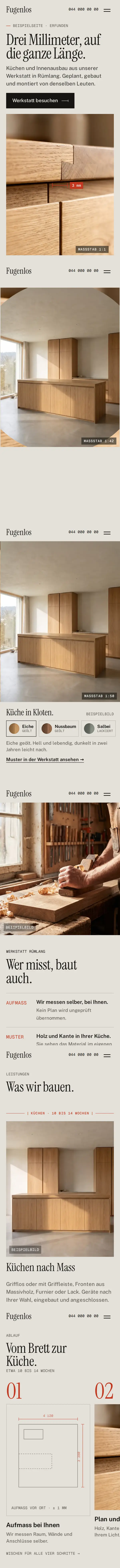 Beispielseite Fugenlos Schreinerei auf dem Handy, von oben nach unten