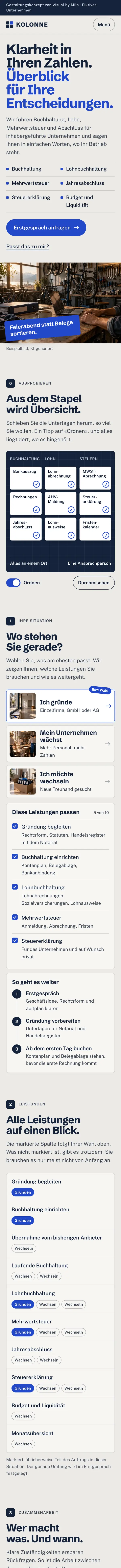 Beispielseite Kolonne Treuhand auf dem Handy, von oben nach unten