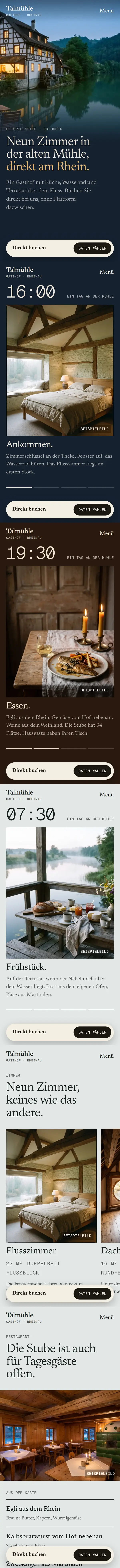 Beispielseite Gasthof Talmühle auf dem Handy, von oben nach unten